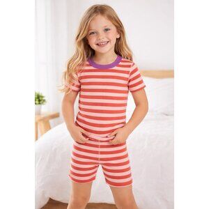Hanna Andersson Striped Short John Pajama Set made from organic cotton Size 12